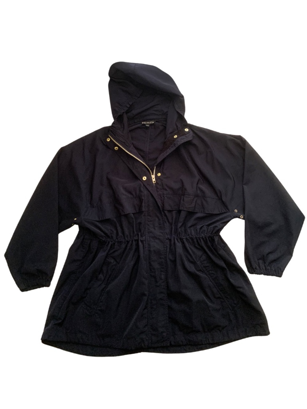 Athleta Black Hooded Drawstring Utility Anorak Rain Jacket S/M Gorpcore Utility
